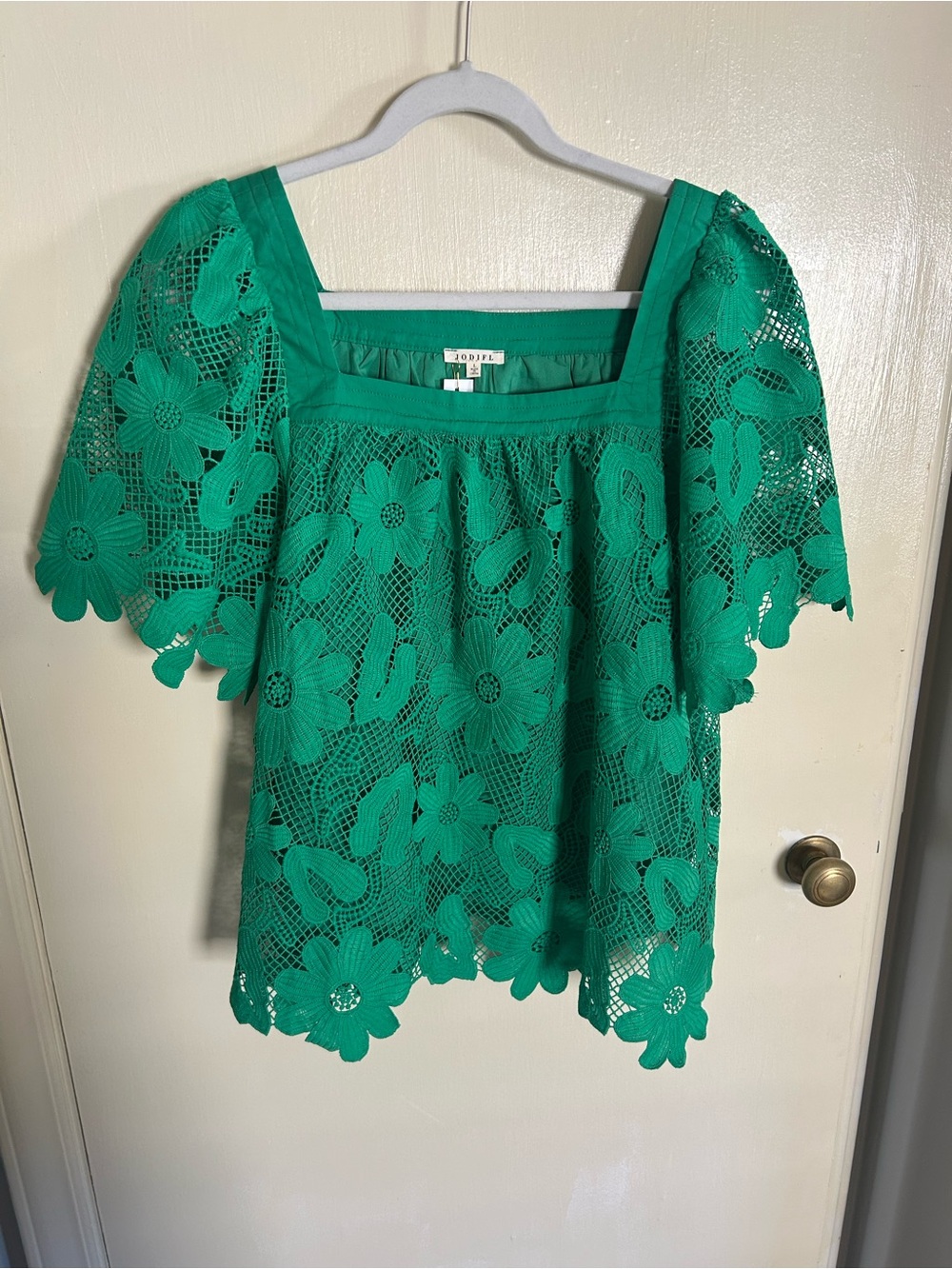 Jodifl Green Floral Lace Square-Neck Women's Top